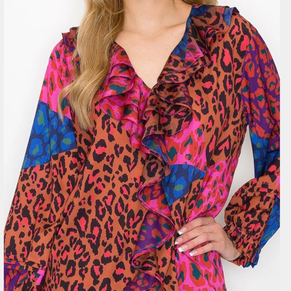 LIKE NEW!! JOH APPAREL Wanice Cascade Ruffle Printed Charmeuse Top/Size Medium - Picture 6 of 10